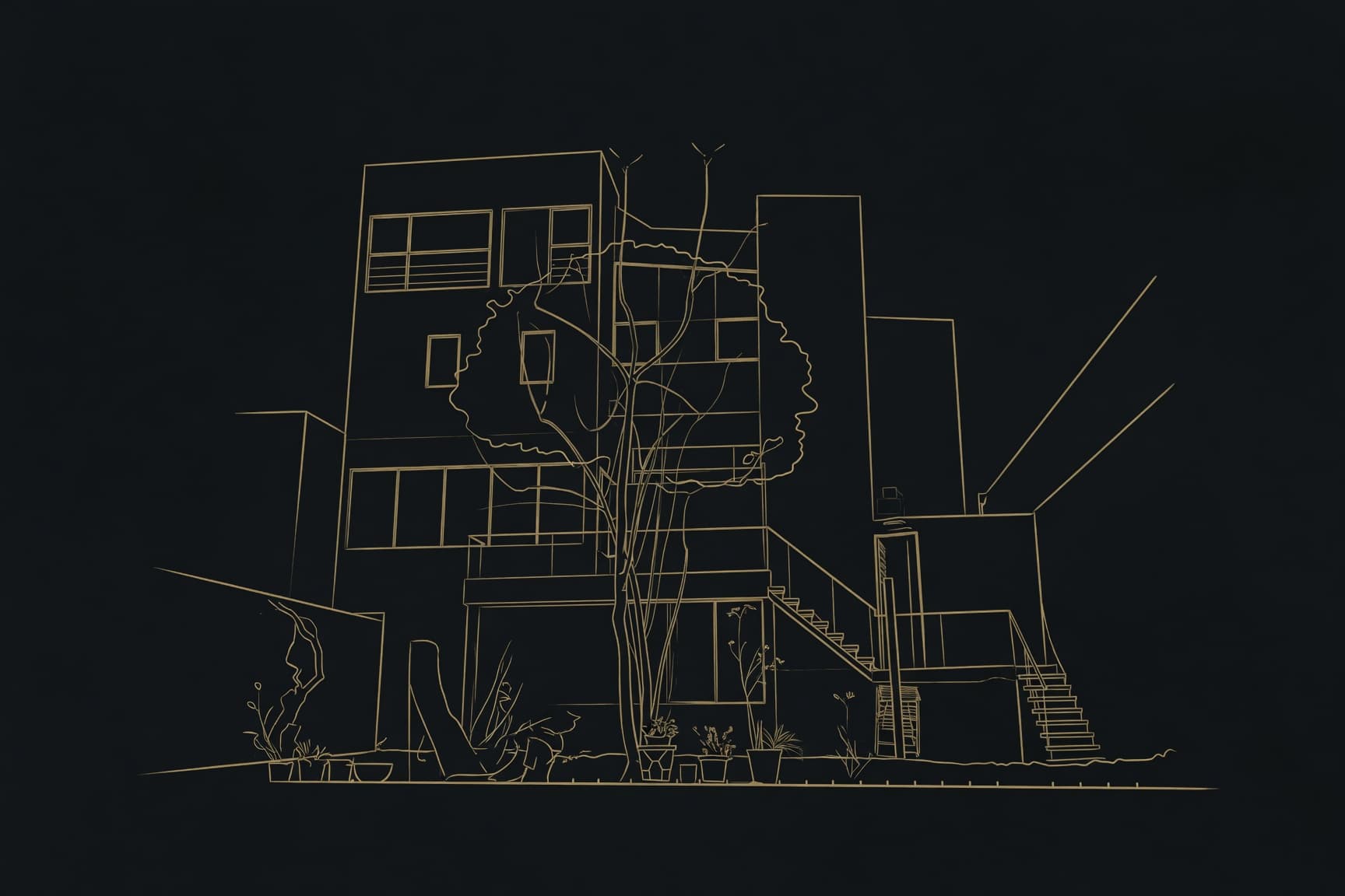 Ilustración de la fachada al jardín del inmueble, Lomas de las Palmas