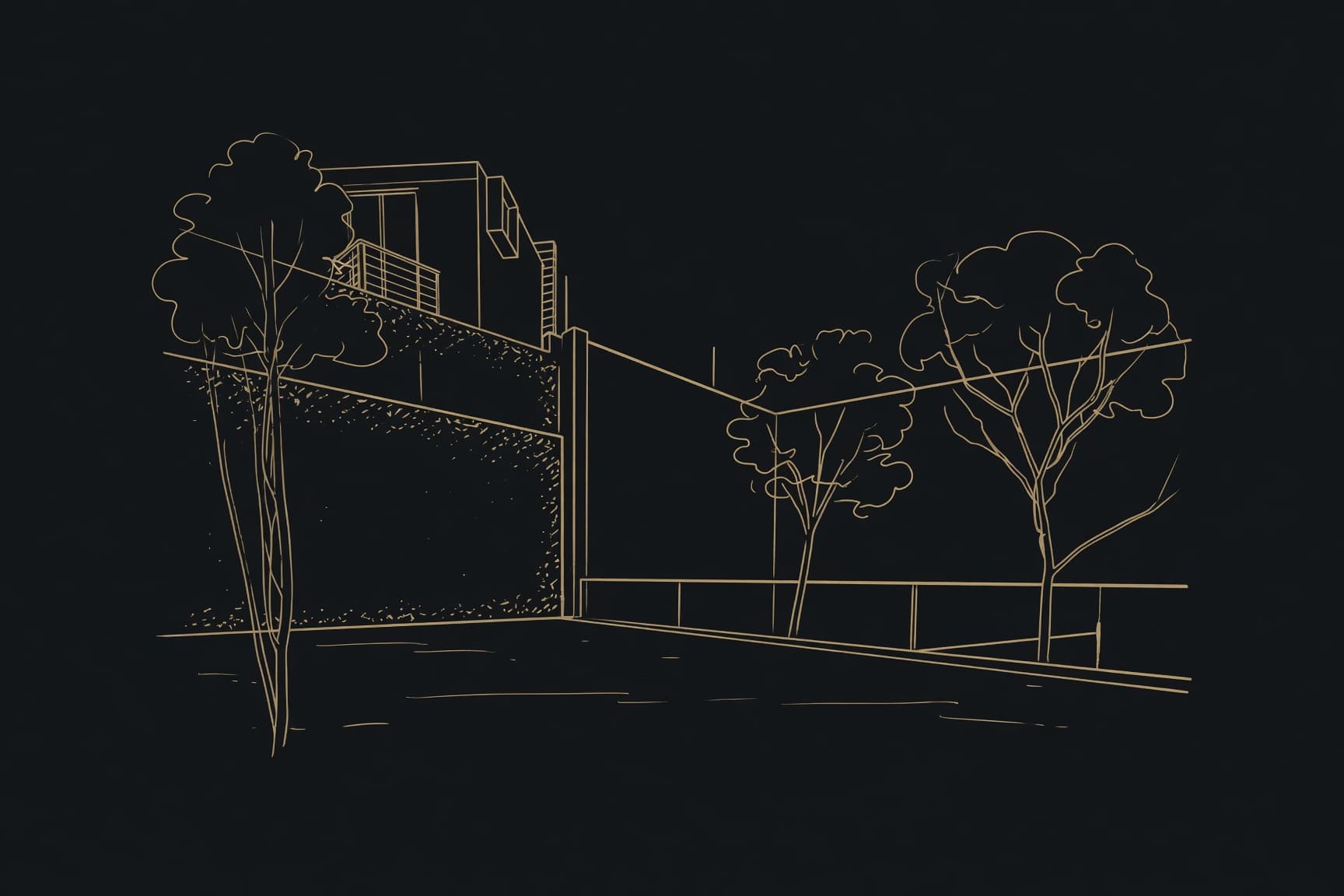Ilustración de jardín y frontón, Lomas de las Palmas