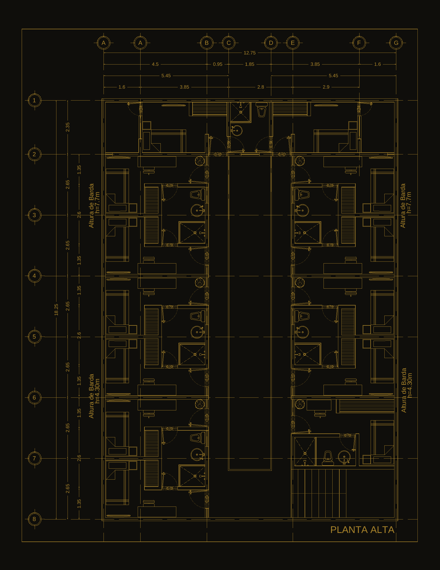 Proyecto arquitectónico Fase 2: planta alta, distribución de suites